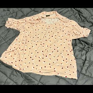 Pink Floral Neck Cutout Blouse - Size 2X